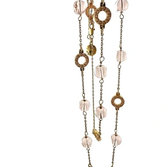 J Crew Necklace in Pink with Rhinestones and Gold Tone Setting and Chain - Picture 3 of 6